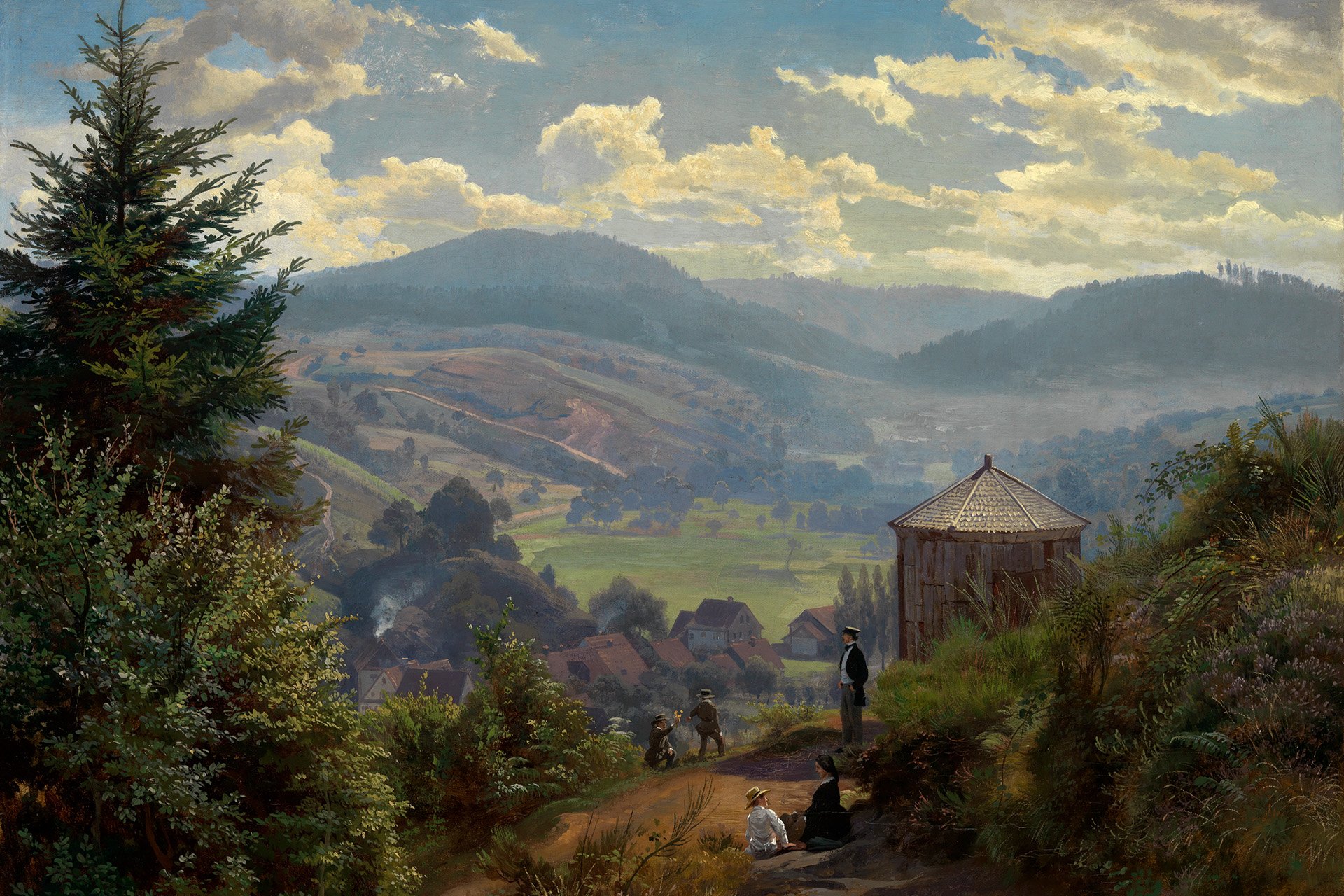 Abbildung von Schirmers Gemälde Das Oberbeuerner Tal vom Cäcilienberg aus, Vormittag